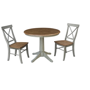36&quot Round Solid Wood Distressed Hickory/Stone Dining Table With 2 Chairs