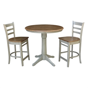 36&quot Round Solid Wood Distressed Hickory/Stone Counter Height Table With 2 Stools