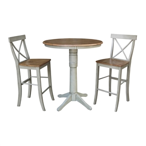 36&quot Round Solid Wood Distressed Hickory/Stone Bar Height Table With 2 Stools