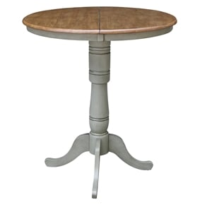 36&quot Round Solid Wood Distressed Hickory/Stone Table With 12&quot Leaf-Bar Height