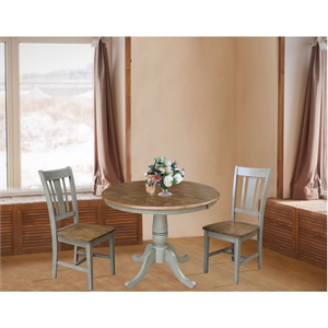 36&quot Round Wood Distressed Hickory/Stone Extension Dining Table With 2 Chairs