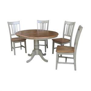 36&quot Round Wood Distressed Hickory/Stone Extension Dining Table With 4 Chairs
