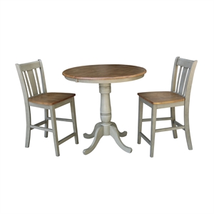 36&quot Round Wood Distressed Hickory/StoneExtension Dining Table With 2 Stools