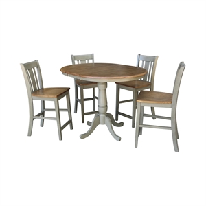 36&quot Round Wood Distressed Hickory/Stone Extension Dining Table With 4 Stools