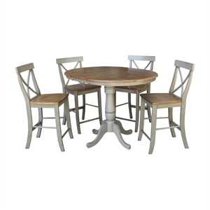 36&quot Round Wood Distressed Hickory/Stone Extension Dining Table With 4 Stools