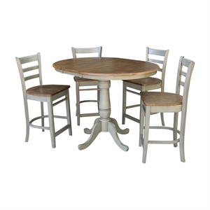 36&quot Round Wood Distressed Hickory/Stone Extension Dining Table With 4 Stools