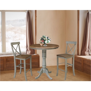 36&quot Round Wood Distressed Hickory/Stone Extension Dining Table With 2 Stools