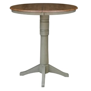 36&quot Round Wood Distressed Hickory/Stone Table With 12&quot Leaf-Bar Height