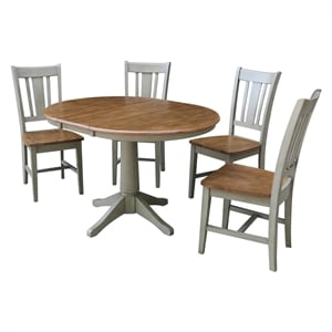 36&quot Round Wood Distressed Hickory/Stone Extension Dining Table With 4 Chairs