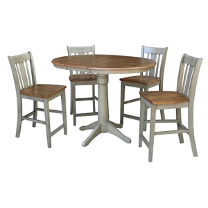 36&quot Round Wood Distressed Hickory/Stone Extension Dining Table With 4 Stools