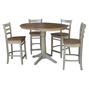 36&quot Round Wood Distressed Hickory/Stone Extension Dining Table With 4 Stools