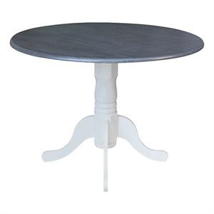 42&quot Round Solid Wood Dual Drop Leaf Table in White/Heather Gray