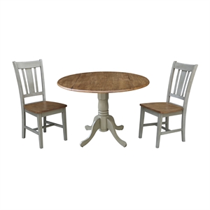 42&quot Drop Leaf Solid Wood Distressed Hickory/StoneTable With 2 San Remo Chairs