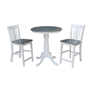 30&quot Round Solid Wood Gray Table With 2 San Remo Counter Stools