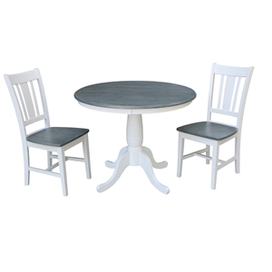 International Concepts 36&quot Round Solid Wood Gray Table With 2 San Remo Chairs