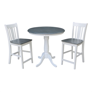 International Concepts Solid Wood 36&quot Round White Table With 2 Counter Stools