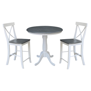 International Concepts Solid Wood 36&quot Round White Table With 2 Counter Stools