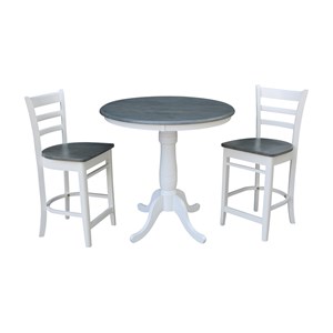 International Concepts Solid Wood White 36&quot Round Table With 2 Counter Stools