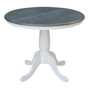 International Concepts 36&quot Wood Round Table With 12&quot Leaf in White/Heather Gray