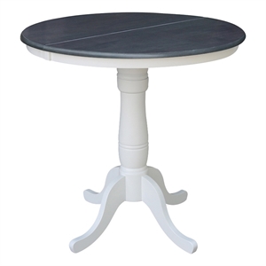 International Concepts 36&quot Round Wood Table With 12&quot Leaf in White/Heather Gray