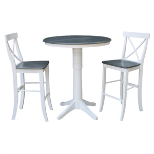 36&quot Solid Wood Round Extension Dining Table With 2 Stools in White/Gray