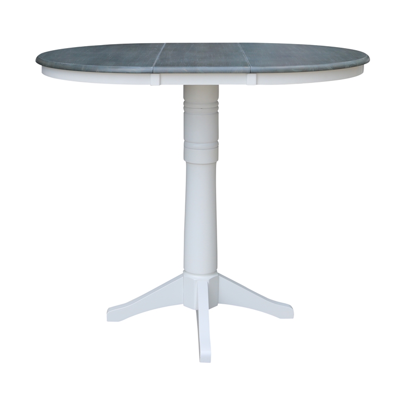 36'' Solid Wood Round Extension Dining Table With 4 Stools in White/Gray