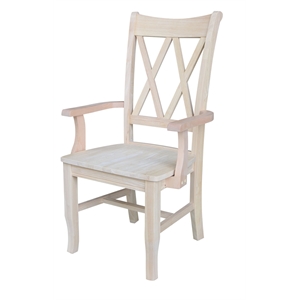 solid wood double x-back chair with arms ready to finish