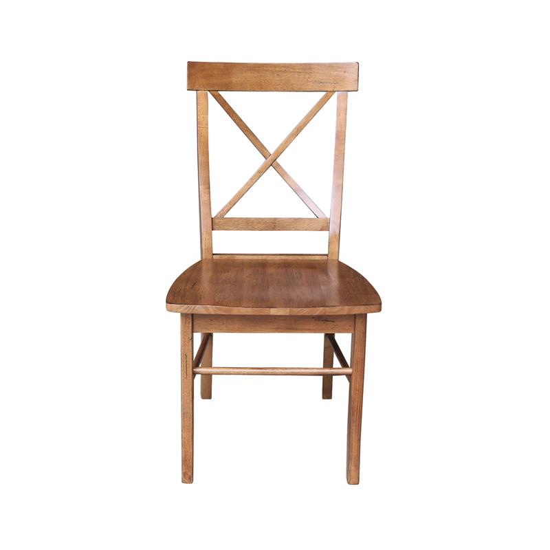 International Concepts Set of Two Solid Wood X-Back Chairs in Distressed Oak
