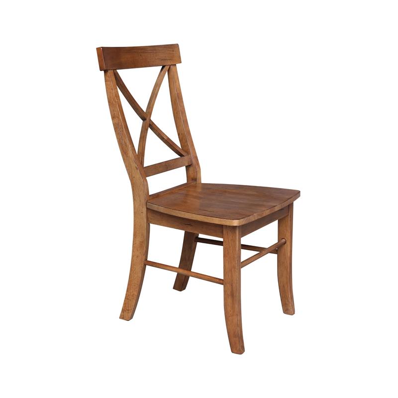 International Concepts Set of Two Solid Wood X-Back Chairs in Distressed Oak