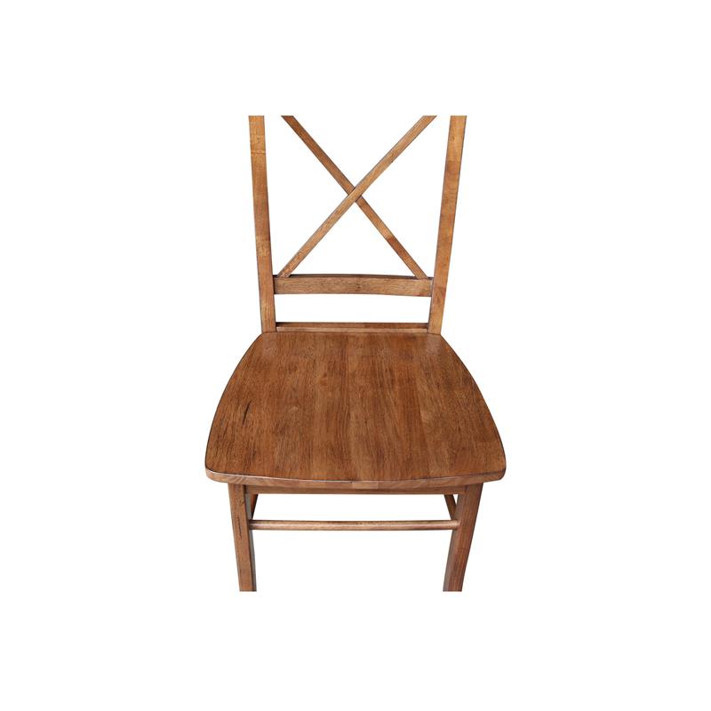 International Concepts Set of Two Solid Wood X-Back Chairs in Distressed Oak