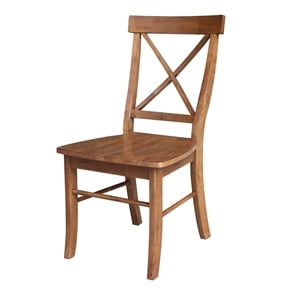 set of two solid wood x-back chairs in distressed oak