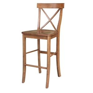 solid wood x-back bar height stool 30 inches high in distressed oak