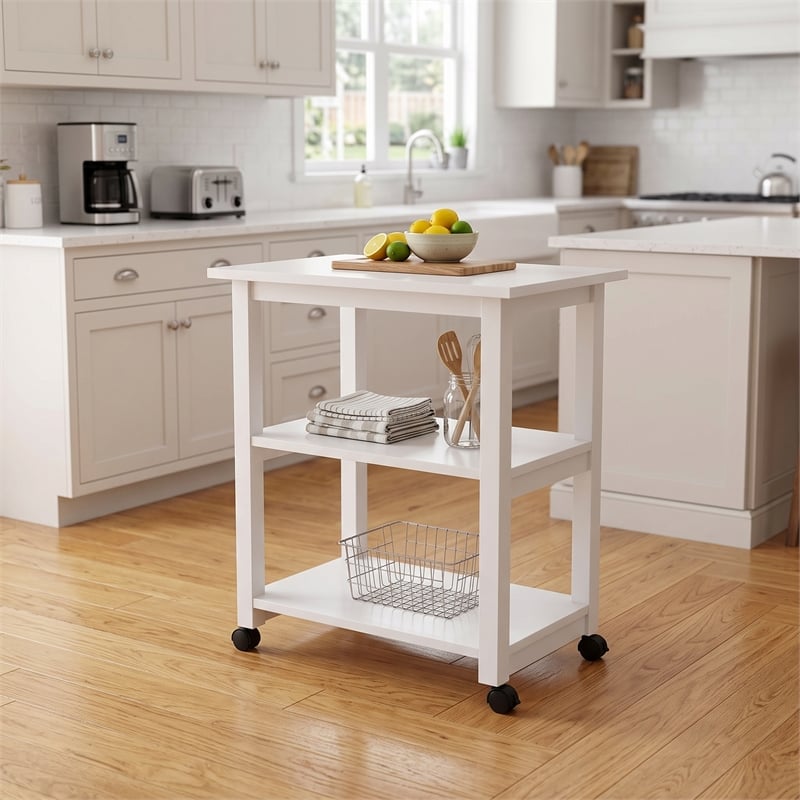 International Concepts Solid Wood Microwave Cart White