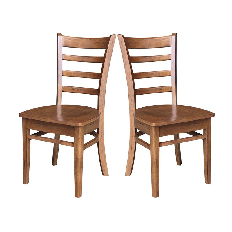 International Concepts Set of Two Solid Wood Emily Side Chairs Distressed Oak