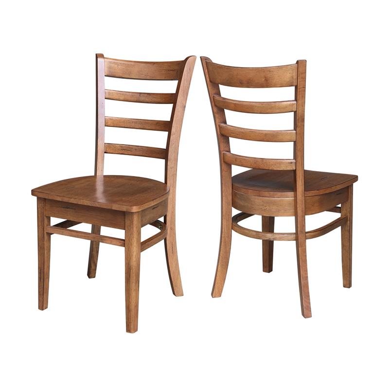 International Concepts Set of Two Solid Wood Emily Side Chairs Distressed Oak