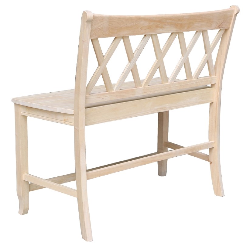 Armless Double X-Back Natural Solid Wood Bench with a Seat Height of 24