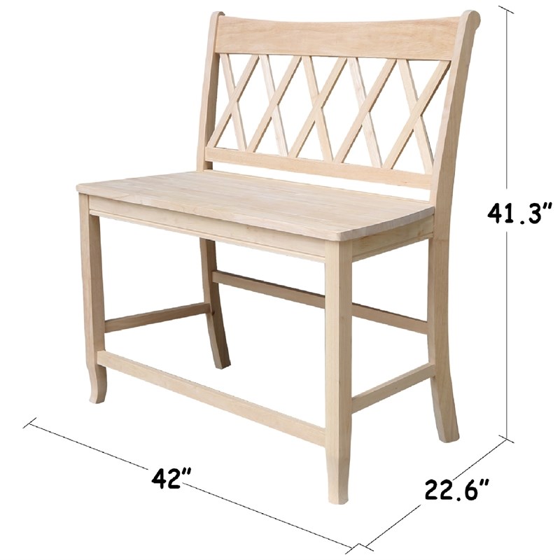 Armless Double X-Back Natural Solid Wood Bench with a Seat Height of 24