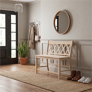 Armless Double X-Back Natural Solid Wood Bench with a Seat Height of 24&quot