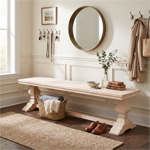Natural Solid Wood Trestle Bench with a Seat Height of 18&quot