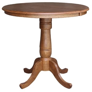 36&quot Solid Wood Round Top Pedestal Table in Oak with 12&quot Leaf - 35.3&quot H