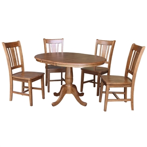 36&quot Solid Wood Round Extension Dining Table with 4 Chairs in Oak