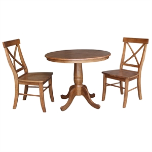 36&quot Solid Wood Round Extension Dining Table with 2 Chairs in Oak
