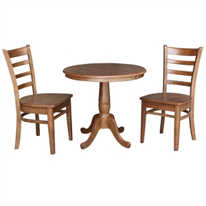 36&quot Solid Wood Round Extension Dining Table with 2 Chairs in Oak