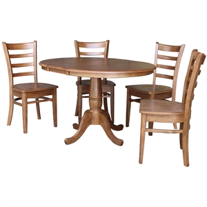 36&quot Solid Wood Round Extension Dining Table with 4 Chairs in Oak