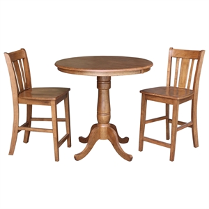 36&quot Solid Wood Round Extension Dining Table with 2 San Remo Stools in Oak