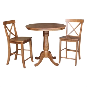 36&quot Solid Wood Round Extension Dining Table with 2 Stools in Oak