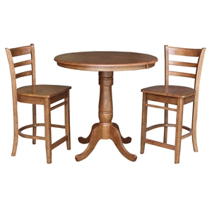 36&quot Solid Wood Round Extension Dining Table with 2 Stools in Oak