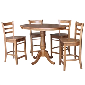 36&quot Solid Wood Round Extension Dining Table with 4 Stools in Oak