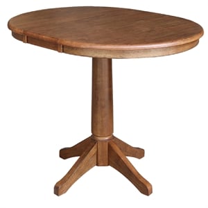 36&quot Solid Wood Round Top Pedestal Table with 12&quot Leaf in Oak - 30.1&quot H