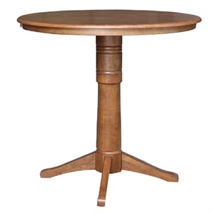 36&quot Solid Wood Round Top Pedestal Table with 12&quot Leaf in Oak - 36.1&quot H
